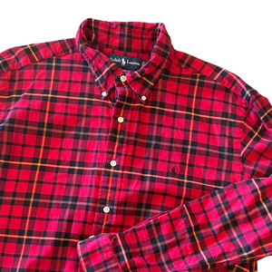 Ralph Lauren Mens XXL Classic Fit Red Tartan Brushed Flannel Button Down Shirt